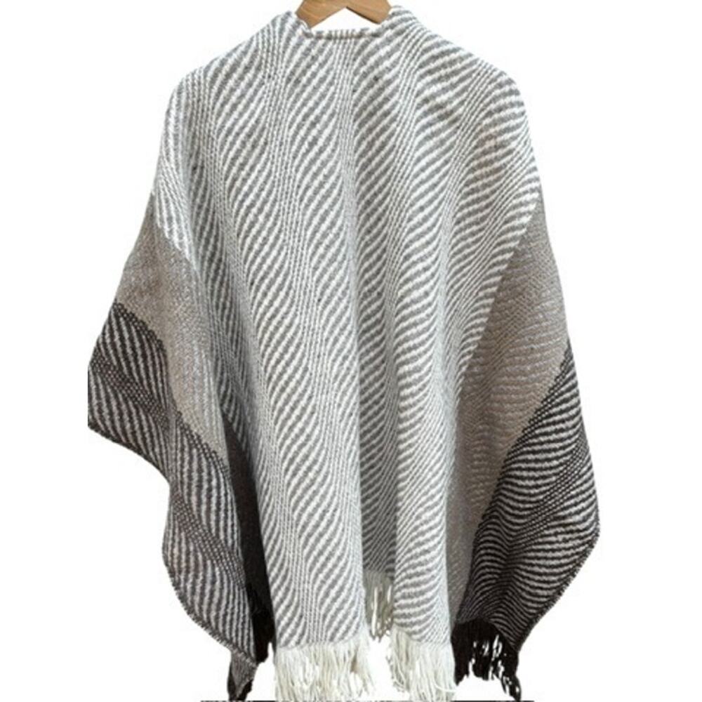 Churchill Handwoven Wool Fringe Wrap Poncho Shawl | Brown Grey *EUC* - Picture 14 of 16